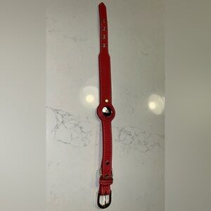New Genuine Leather Red Dog Collar with Built-in AirTag Holder